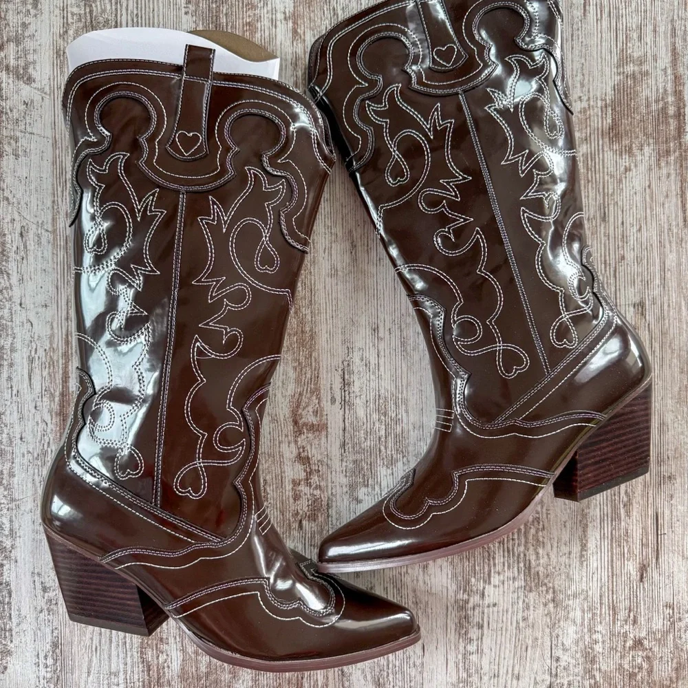 Billini New Zaine Dark Cocoa Shine Western Boots - Picture 2 of 5